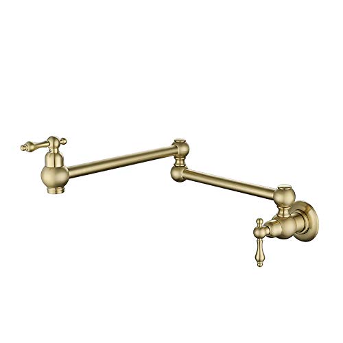 LMRJHAZM Potfüller Wasserhahn Wandhalterung Messing Küchenarmatur Klappbares doppelter Gelenk Küche Spüle Wasserhahn Antike doppelte kalte Küchenmischer -Fass, schwarz (gebürstetes Gold) von LMRJHAZM