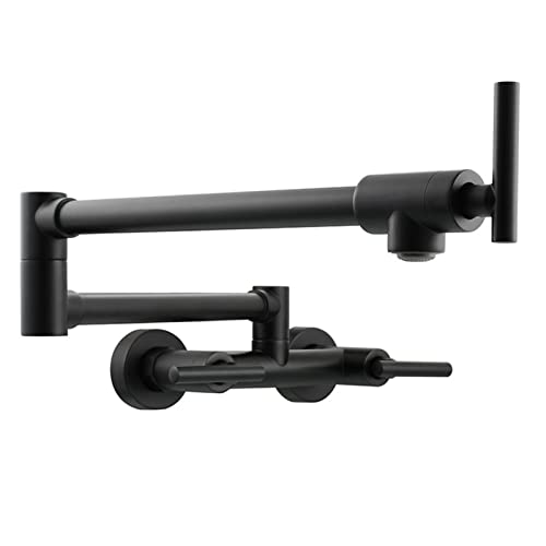 LMRJHAZM Potfüller Wasserhahnwand montiert, 3 Griffe Dual Löcher Solid Messing Klappküch Restaurant Spüle Wasserhahn mit doppeltem Gelenkschwung Arm, schwarz (schwarz) von LMRJHAZM