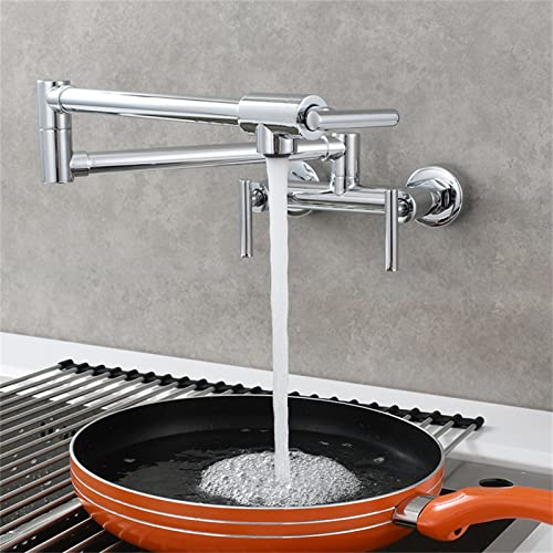 LMRJHAZM Potfüller Wasserhahnwand montiert, 3 Griffe Dual Löcher Solid Messing Klappküch Restaurant Spüle Wasserhahn mit doppeltem Gelenkschwung Arm, schwarz (schwarz) von LMRJHAZM