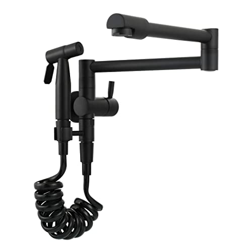 LMRJHAZM Topffüller Küchenspüle Wasserhahn mit Sprühgerät, Wandmontage Einkaltes Wasserklappküchenmessing Einergriff einsensvoller Topffüller Wasserhahn mit Schwingarm, schwarz (schwarz) von LMRJHAZM