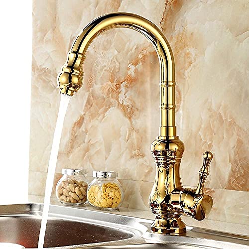 LMRJHAZM Vintage antike 360 ° Grad Drehung Küchenarmatur mit Wirbel Ausgüsse Spüle Mischer tippen Gold Massiv Messing Einhebel von LMRJHAZM