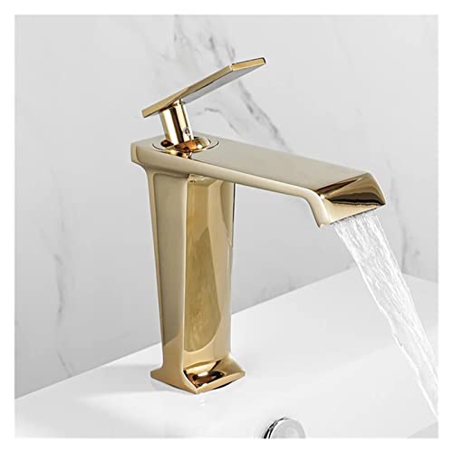 LMRJHAZM Wand montiertes Badezimmer Toilettenspüle Wasserhahn heiß und kalt Ein Hebel Wasserfall Basin Wasserhahn Total Messing (Farbe: Matt Gold) von LMRJHAZM