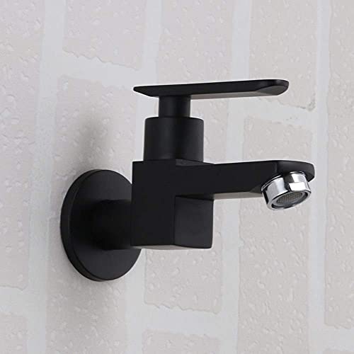 LMRJHAZM Wasserhähne, Galvanisch, Wasserhahn Kitchet Kitche Wandmontage Schmieden Einzelloch-Zahn nur kaltes Wasser Schnellspule G1/2 Interface/Silber (schwarz) von LMRJHAZM