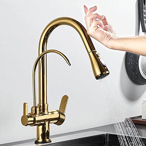 LMRJHAZM Wasserhahn Antik Messing Touch Küchenarmatur Griff Tap Deck Montage 360 Rotation Ziehen Sie weiches Wasser Waschen Kalt Mischer Kran Taps Wasserhahn von LMRJHAZM