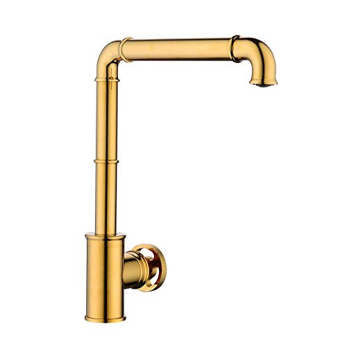 LMRJHAZM Zedaro Arbeitsplatte Spüle Taps industriellen Stil Heiß- und Kaltwasser Mixer Wasserhahn Messing Einzigen Griff Einlochspüle Mixer Wasserhahn montiert Küchenarmatur, Gold von LMRJHAZM