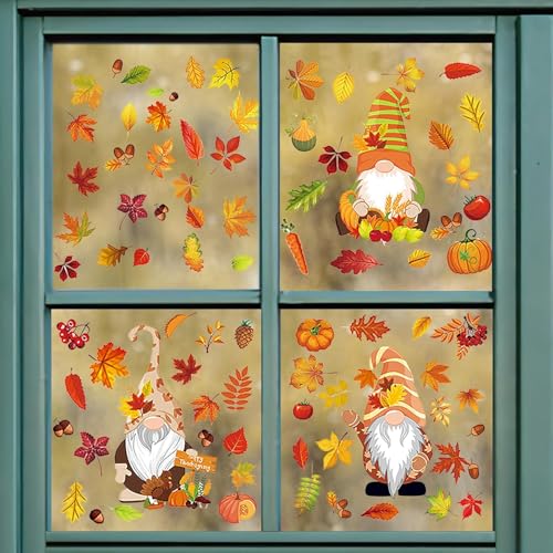 LMSHOWOWO 92PCS Fensterbilder Herbst Selbstklebend, Erntedankfest Fensteraufkleber, Thanksgiving Herbstdeko Fenster Aufkleber Ahornblatt Gnome Kürbis Herbst Deko Aufkleber, für Fenster Kinderzimmer LMSHOWOWO 92PCS Fensterbilder Herbst Selbstklebend, Erntedankfest Fensteraufkleber, Thanksgiving Herbstdeko Fenster Aufkleber Ahornblatt Gnome Kürbis Herbst Deko Aufkleber, für Fenster Kinderzimmer von LMSHOWOWO