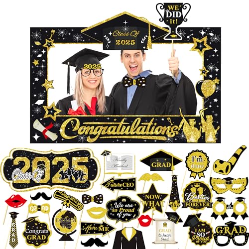 Abschlussfeier Deko 2025, LMSHOWOWO 30 Stück Abschluss Foto Requisiten und Papier Fotorahmen, Graduierung Fotorequisiten, Fotobox Accessoires für Bachelor Master Abschluss 2025 Partyzubehör Geschenk von LMSHOWOWO
