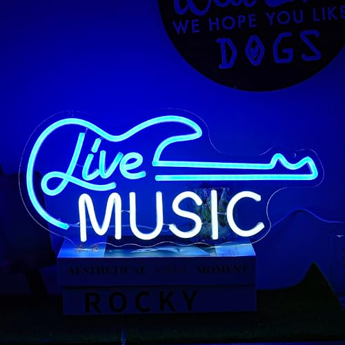 LMSIGNLY Live Musik Neon Zeichen für Wand Decor Gitarre Zeichen Blau Weiß Live Musik Neon Licht Dimmbare Gitarre LED Zeichen Licht Sign Up Zeichen Neon Zeichen für Music Studio von LMSIGNLY
