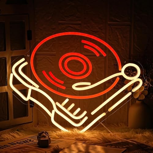 LMSIGNLY Schallplattens Pieler Neonschild Retro Rot Warm Musikplatte Neonlicht Neonschilder für Musikstudio Dekor Live Musik Neonlicht Schild für Schlafzimmer Bier Bar Dekoration von LMSIGNLY