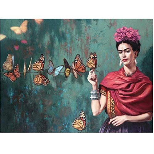 LMTQWC Diamant Malerei Stickerei 5D DIY Diamant Mosaik Frida Kahlo & Schmetterling Strass Kreuzstich Kits Dekoration 40X50CM von LMTQWC
