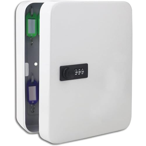 LMTYBOC Wandmontierter Schlüsselschrank-Organizer mit dreistelligem Passwortschloss und farbigen Etiketten, sichere Aufbewahrungsbox für Zuhause, Büro, Hotel, Weiß (48 Stück) von LMTYBOC