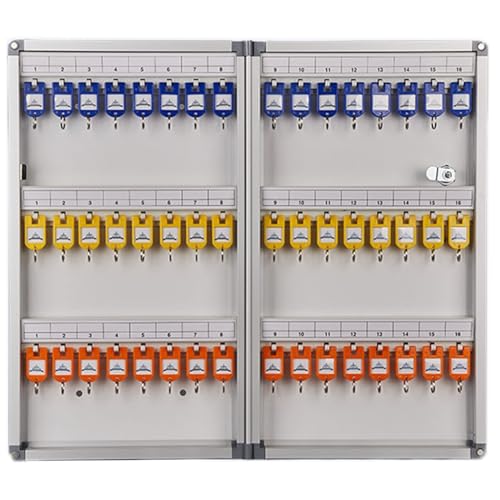 Robuster Schlüsselschrank aus Aluminiumlegierung mit Schloss für Hotel, Immobilienagentur und Autoschlüsselaufbewahrung, inklusive Haken und Etiketten für Organisation (48 Schlüssel) von LMTYBOC