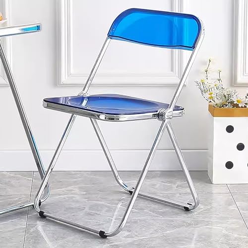 LMXRYPD Acryl Klappstuhl, Folding Chair, Tragkraft 200 Pfund, Wohnzimmersitz aus PC-Kunststoff, Seitenstuhl mit Chromrahmen, Für Draußen und Drinnen (Color : Blue) von LMXRYPD
