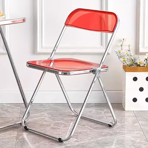 LMXRYPD Acryl Klappstuhl, Folding Chair, Tragkraft 200 Pfund, Wohnzimmersitz aus PC-Kunststoff, Seitenstuhl mit Chromrahmen, Für Draußen und Drinnen (Color : Red) von LMXRYPD