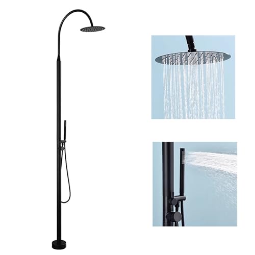 LMXRYPD Doppelfunktions-Außenduschen-Set mit 25 cm Regendusche, Garten Dusche Outdoor, Handbrause, Ideal für Pool, Badezimmer Oder Garten, Edelstahl 304(Black) von LMXRYPD