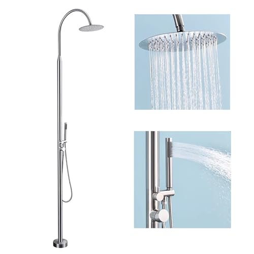 LMXRYPD Doppelfunktions-Außenduschen-Set mit 25 cm Regendusche, Garten Dusche Outdoor, Handbrause, Ideal für Pool, Badezimmer Oder Garten, Edelstahl 304(Silver) von LMXRYPD