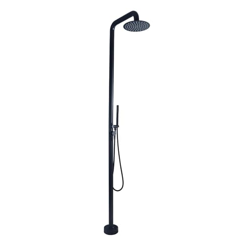 LMXRYPD Gartendusche Aussendusche aus Edelstahl, Bodenstehender Doppelduschkopf mit Verstellbarer Sprühdüse, 25 cm Duschkopf, Handbrause, für Garten, Strand(Black) von LMXRYPD