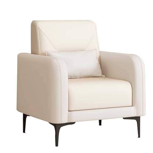 LMXRYPD Ledersessel, Akzentstuhl mit Massivholzrahmen, mit Beinen aus Kohlenstoffstahl, Sitz mit Schaumstoffpolsterung, für das Wohnzimmer(White) von LMXRYPD