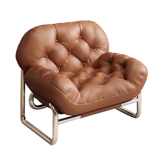 LMXRYPD Ledersessel, Bequemer Gepolsterter Stuhl, Edelstahlrahmen, Verstellbare Füße für Wohnzimmer und Schlafzimmer(Brown) von LMXRYPD
