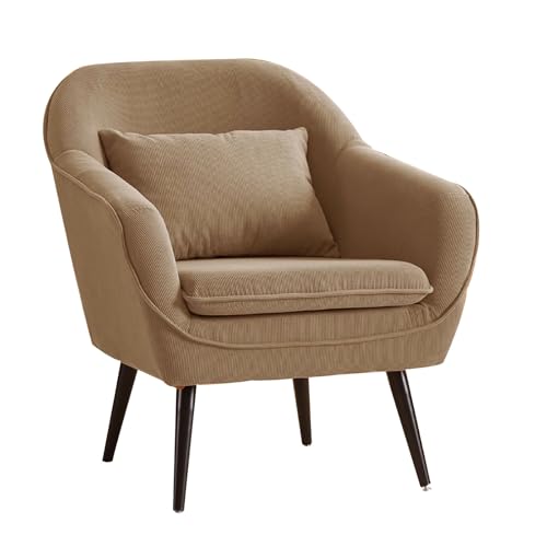 LMXRYPD Moderner Sessel, Akzentstuhl mit Massivholzrahmen, Loungesessel aus Cord, Dick Gepolstert, für Wohnzimmer, Schlafzimmer, Büro(Brown) von LMXRYPD