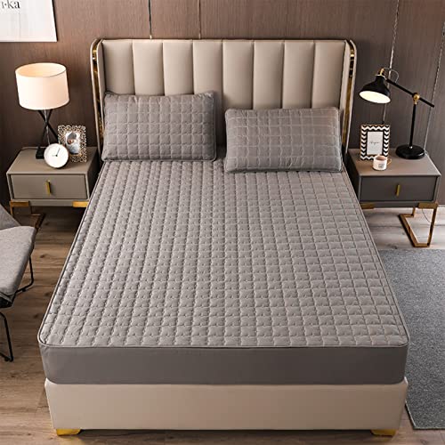 LMXSHJI Spannbettuch Gesteppte Verdickung Gewaschener Baumwollstoff Tagesdecke Matratzenschoner Alle Jahreszeiten (Farbe : Grey, Größe : 140x200cm/High 26-36cm) von LMXSHJI