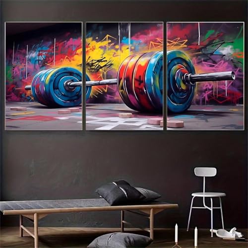 LMYCHENG 3-teiliges Set mit Leinwanddrucken, Poster, Graffiti-Langhantel-Gemälde im Fitnessstudio, Leinwand-Wandkunst, Kunstwerk, Wanddekoration für Wohnzimmer, 75 x 110 x 3 cm, rahmenlos LMYCHENG 3-teiliges Set mit Leinwanddrucken, Poster, Graffiti-Langhantel-Gemälde im Fitnessstudio, Leinwand-Wandkunst, Kunstwerk, Wanddekoration für Wohnzimmer, 75 x 110 x 3 cm, rahmenlos von LMYCHENG