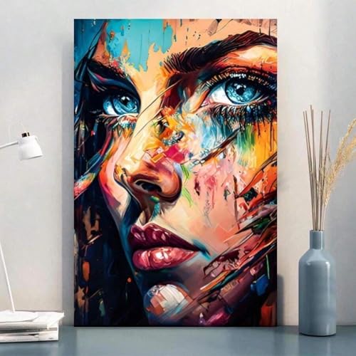 LMYCHENG Bunte Wandkunst, abstraktes Gesicht, Leinwandposter, expressionistisches Stil, Gemälde für Wohnzimmer, Schlafzimmer, Wanddekoration, Bilder, 60 x 90 cm, Rahmen LMYCHENG Bunte Wandkunst, abstraktes Gesicht, Leinwandposter, expressionistisches Stil, Gemälde für Wohnzimmer, Schlafzimmer, Wanddekoration, Bilder, 60 x 90 cm, Rahmen von LMYCHENG