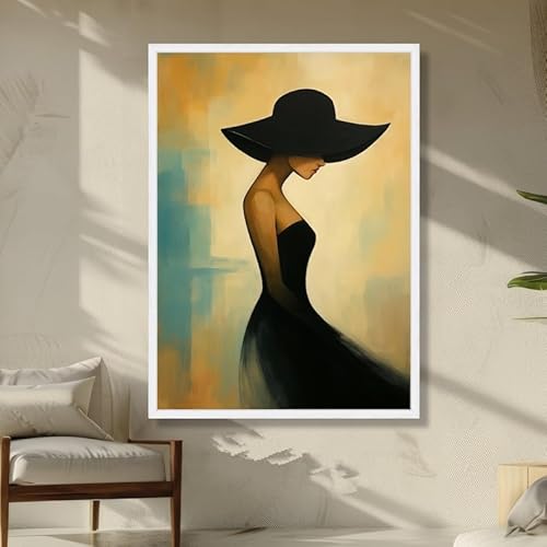 LMYCHENG Elegante Frau mit schwarzem Hut, Poster, moderne weibliche Silhouette, Wandkunst, minimalistisches Wohndekor, Modedruckgemälde (70 x 100 cm/Innenrahmen) von LMYCHENG