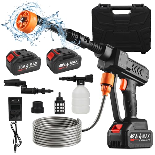 Akku Hochdruckreiniger, 21V Max 435 PSI Mobiler Hochdruckreiniger Pistole mit 2 x 1200mAh Akku, 6-in-1 Multi-Sprühdüse, 5M Schlauch, für Auto Waschen Teppichreinigen Bewässern von LMYDIDO