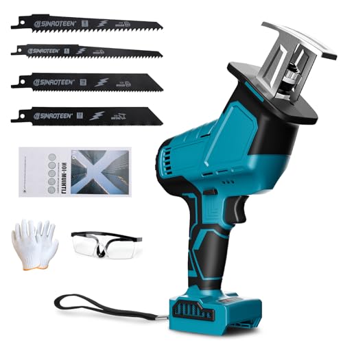 Akku Säbelsäge Kompatibel mit Makita 18V Lithium-Akku, 0-3500 SPM, Hublänge 15 mm, Bürstenlos Reciprosäge mit 4 Sägeblätter, 1 Brillen, 1 Handschuhe, zum Schneiden von Holz, Kunststoff, Metall von LMYDIDO