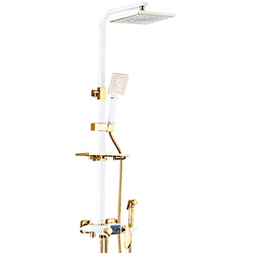 Duschsystem Thermostat Duschsystem Messing Duscharmatur Set inklusive Duschkopf Handbrause Booster Düse und Wasserhahn für Badewanne Dusche verstellbar Weiß von LMYFGHRD