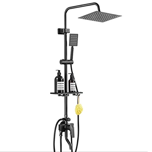 Duschsystem Wandmontage Duscharmatur Set für Badezimmer Hochdruck-Regenduschkopf und Handbrause Combo Mattschwarz (A) von LMYFGHRD
