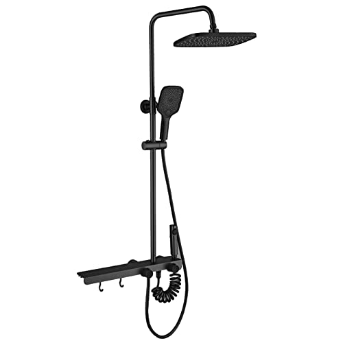 Duschsystem Wandmontage Duschkopf Combo Set mit Doppelknopf Steuerung Handbrause Regendusche Combo mit 152,4 cm langem Edelstahl-Brauseschlauch (Schwarz) von LMYFGHRD