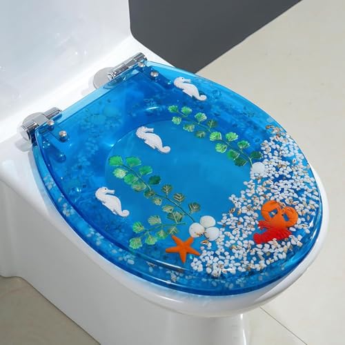 Ocean Series WC-Sitz aus Kunstharz mit Absenkautomatik, transparenter Toilettensitz mit langsamem Schließscharnier und Schnellentriegelungsmechanismus (Stil D) von LMYFGHRD