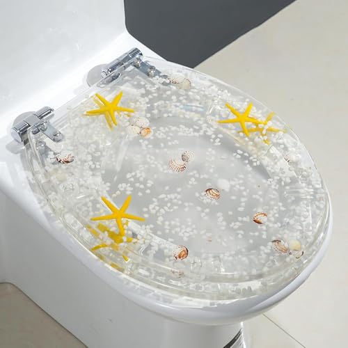 Ocean Series WC-Sitz aus Kunstharz mit Absenkautomatik, transparenter Toilettensitz mit langsamem Schließscharnier und Schnellentriegelungsmechanismus (Stil E) von LMYFGHRD