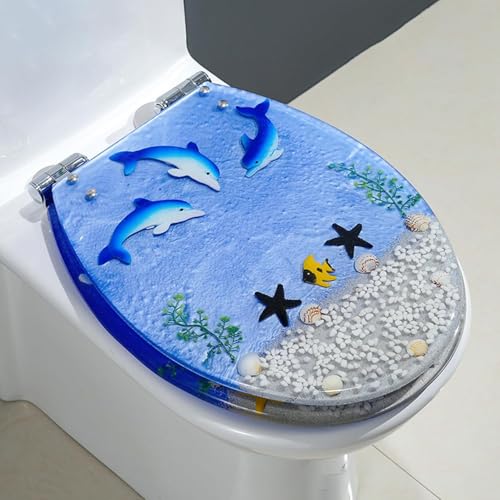 Ocean Series WC-Sitz aus Kunstharz mit Absenkautomatik, transparenter Toilettensitz mit langsamem Schließscharnier und Schnellentriegelungsmechanismus (Stil J) von LMYFGHRD