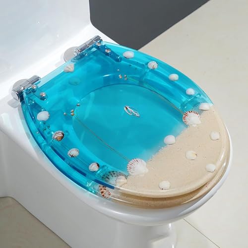 Ocean Series WC-Sitz aus Kunstharz mit Absenkautomatik, transparenter Toilettensitz mit langsamem Schließscharnier und Schnellentriegelungsmechanismus (Stil K) von LMYFGHRD