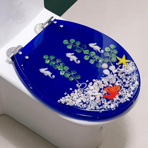 Ocean Series WC-Sitz aus Kunstharz mit Absenkautomatik, transparenter Toilettensitz mit langsamem Schließscharnier und Schnellentriegelungsmechanismus (Stil L) von LMYFGHRD