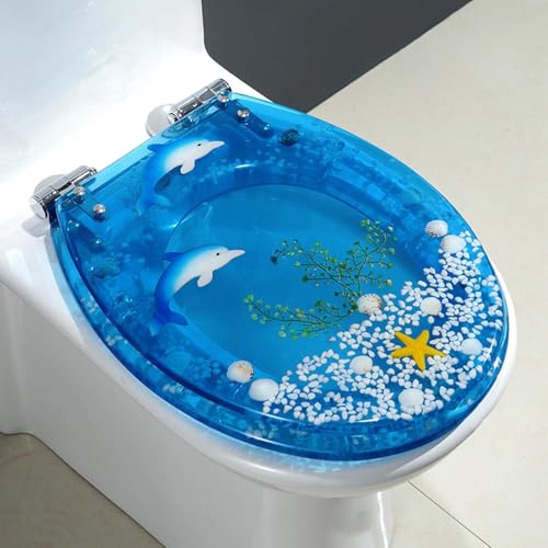 Ocean Series WC-Sitz aus Kunstharz mit Absenkautomatik, transparenter Toilettensitz mit langsamem Schließscharnier und Schnellentriegelungsmechanismus (Stil M) von LMYFGHRD