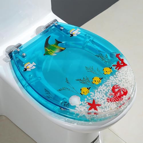 Ocean Series WC-Sitz aus Kunstharz mit Absenkautomatik, transparenter Toilettensitz mit langsamem Schließscharnier und Schnellentriegelungsmechanismus (Stil N) von LMYFGHRD