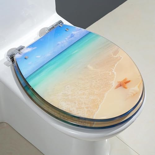 Ocean Series WC-Sitz aus Kunstharz mit Absenkautomatik, transparenter Toilettensitz mit langsamem Schließscharnier und Schnellentriegelungsmechanismus (Stil P) von LMYFGHRD