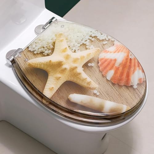 Ocean Series WC-Sitz aus Kunstharz mit Absenkautomatik, transparenter Toilettensitz mit langsamem Schließscharnier und Schnellentriegelungsmechanismus (Stil S) von LMYFGHRD