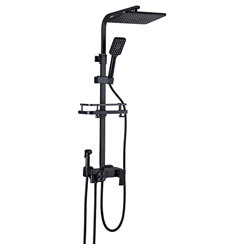 Wandmontiertes Hochdruck-Regenfall-Doppelduschkopfsystem mit Digitalanzeige, Duscharmatur-Set mit Ventil und Verkleidung, Höhe/Winkel verstellbar, Mattschwarz (A) von LMYFGHRD