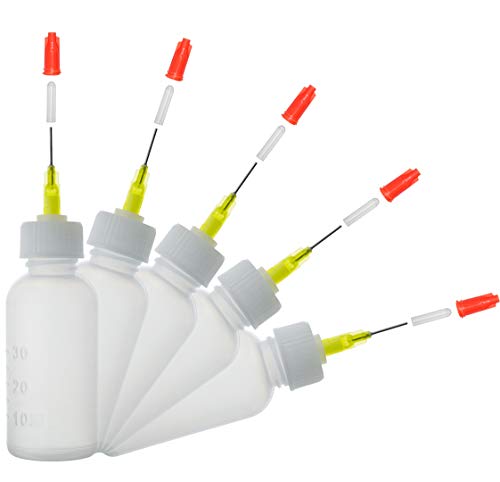 MYSY Nadelflaschen 30ml, 5 Stück Präzisionsspitzen Applikator flasche für DIY Handwerk Nachfüllkleber nähmaschinenöl(30ml) von LMYKH