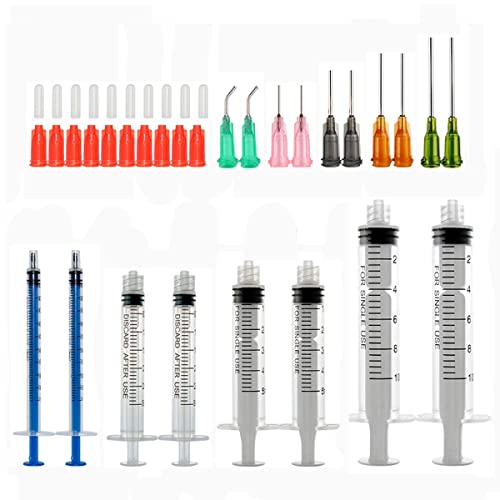Spritzen Set mit stumpfen Nadeln, 1ml, 3ml, 5ml,10ml mit 14g, 15g,16g, 18g, 20g stumpfen Nadeln und Spritzen-Kappe für DIY Craft Nachfüllkleber, industrielle Anwendungen (8 Stück) von LMYKH