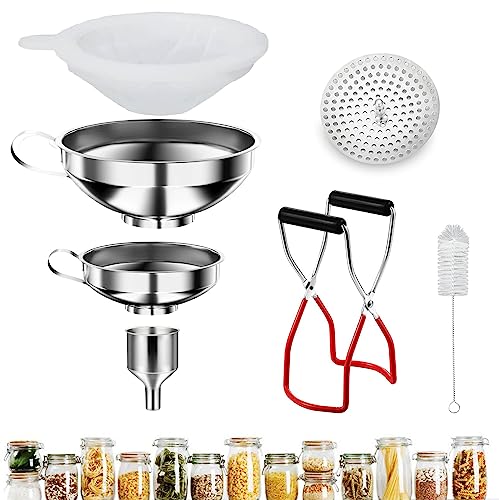 Trichter edelstahl Set, 7 Stück küche Marmeladentrichter, mit einmachgläser Heber und Filter zum Umfüllen von Gewürzen, Flüssigkeiten, Bohnen, Konfitüre von LMYKH