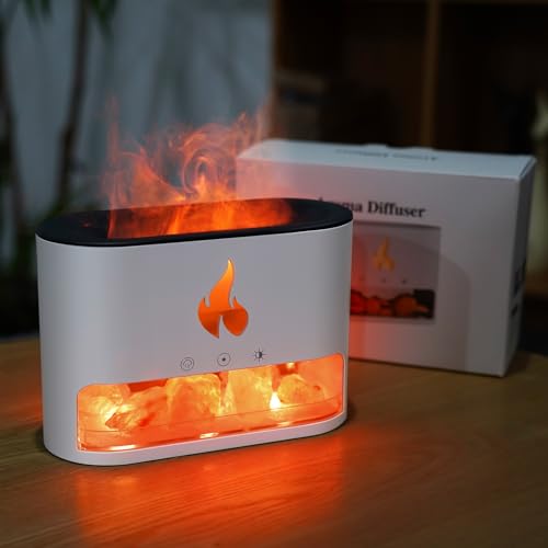 Flamme Aroma Diffusor Luftbefeuchter, 250 ml Tragbarer Aromatherapie Nebel Luftbefeuchter mit Felsen, 7 Flammen Farbe Nachtlicht Diffusor von LMYSUFI