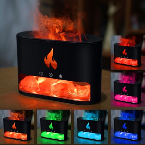 Flamme Aroma Diffusor Luftbefeuchter, 250 ml Tragbarer Aromatherapie Nebel Luftbefeuchter mit Felsen, 7 Flammen Farbe Nachtlicht Diffusor von LMYSUFI