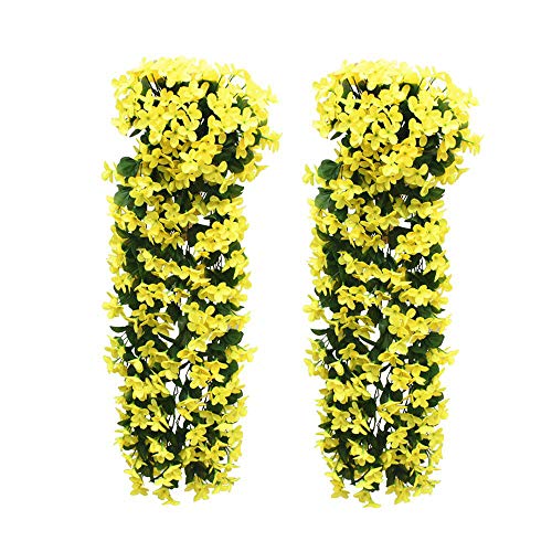 2 Stück kunstblumen veilchen LMYTech hgende blumen/hgende kunstblumen/hgende kunstpflanzen/kunstpflanze hängend/700 mm/Party Dekoration/Hochzeit Dekoration-Gelb von duisoad