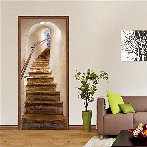 LMYWSX Türposter 3D Türsticker Selbstklebend Tapete Treppe Wasserdichtes Abnehmbare Wohnzimmer Wandtattoos Vinyl Wandbild Wohnkultur 90 * 200Cm von LMYWSX